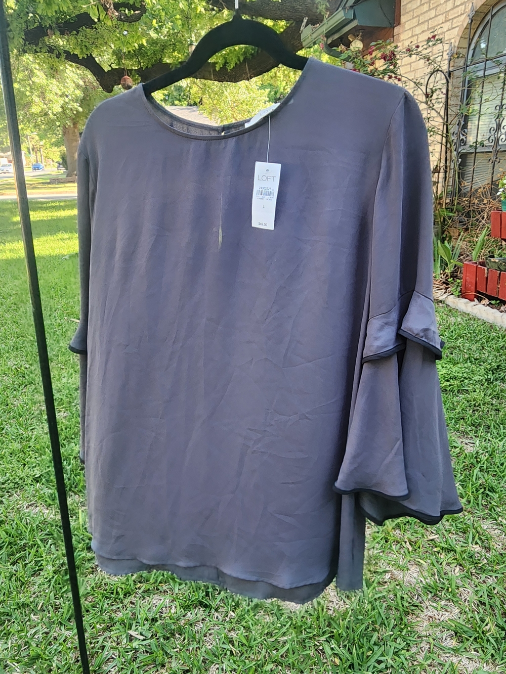 Loft Women's Slate Gray Ruffle Sleeve Blouse